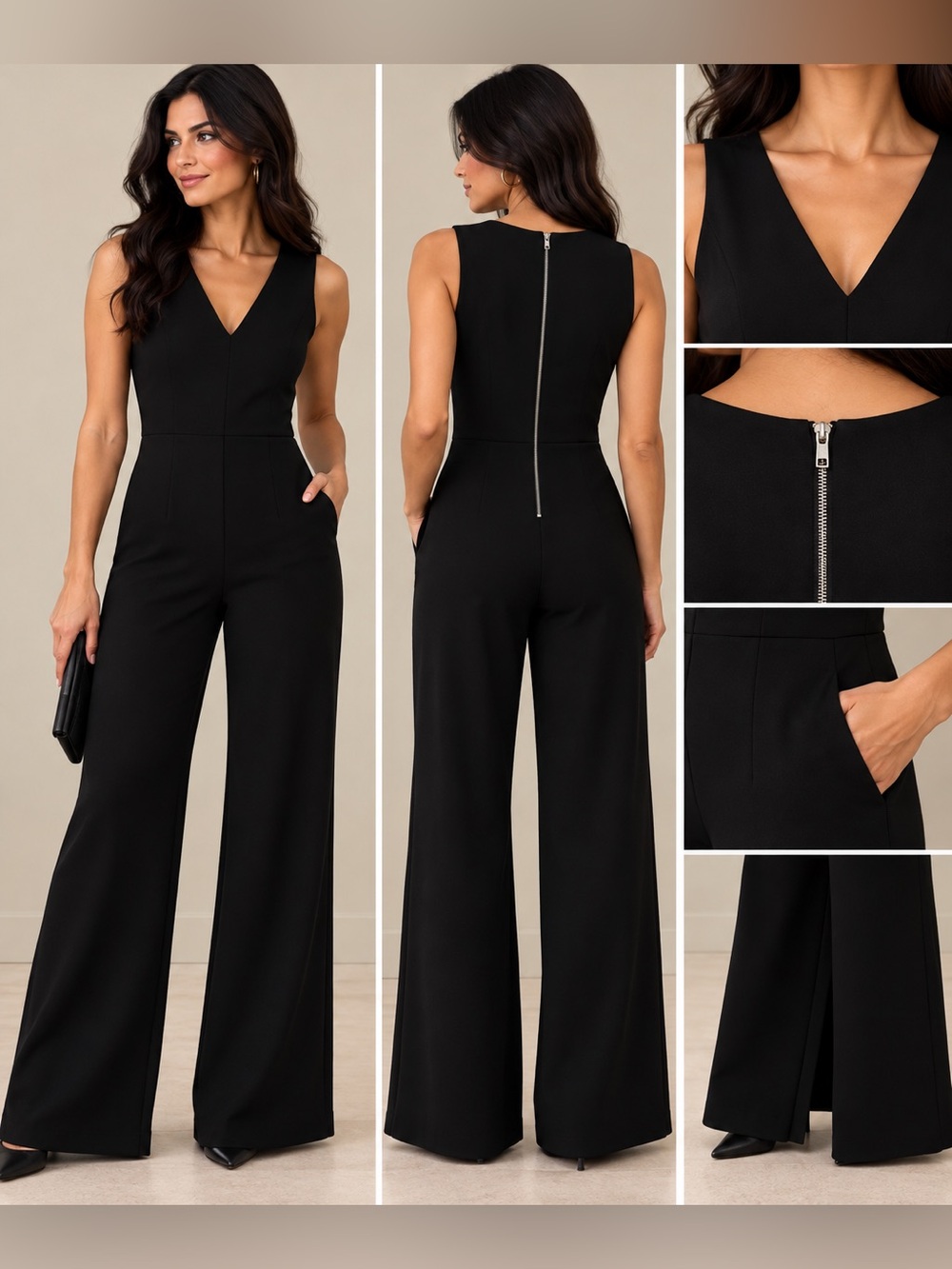SPANX Black V-Neck Wide Leg Jumpsuit Size S Tall NWT